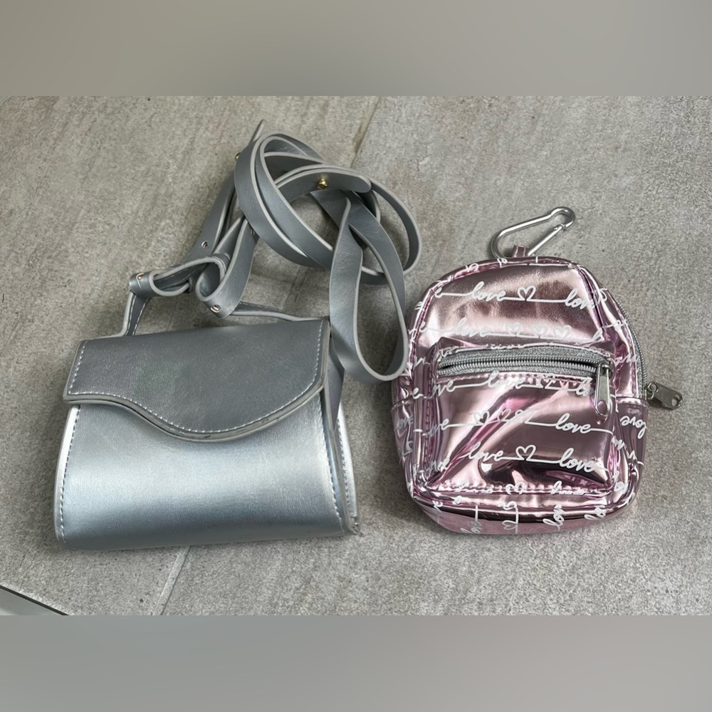 Shein Mini Metallic Flap Square Bag & Mini Love Backpack. Gently used condition!